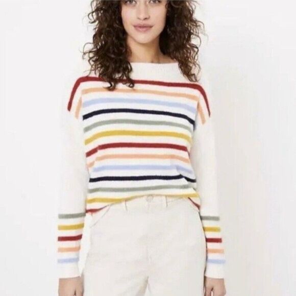 Loft Boat neck Rainbow Striped Colorful Sweater XS - Picture 1 of 5